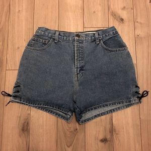 Women’s Vintage Nevada Blue High waist Side Lace up Denim jean Shorts size 13